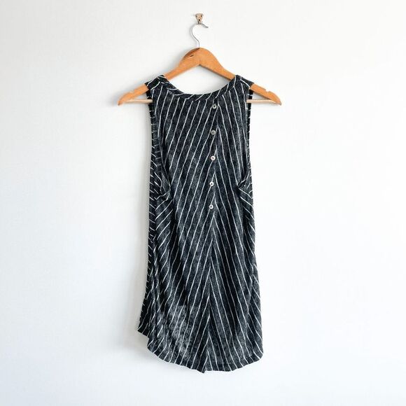 Coin 1804 Womens Top Sleeveless Half Open Back Stripes Black Large - Picture 2 of 7